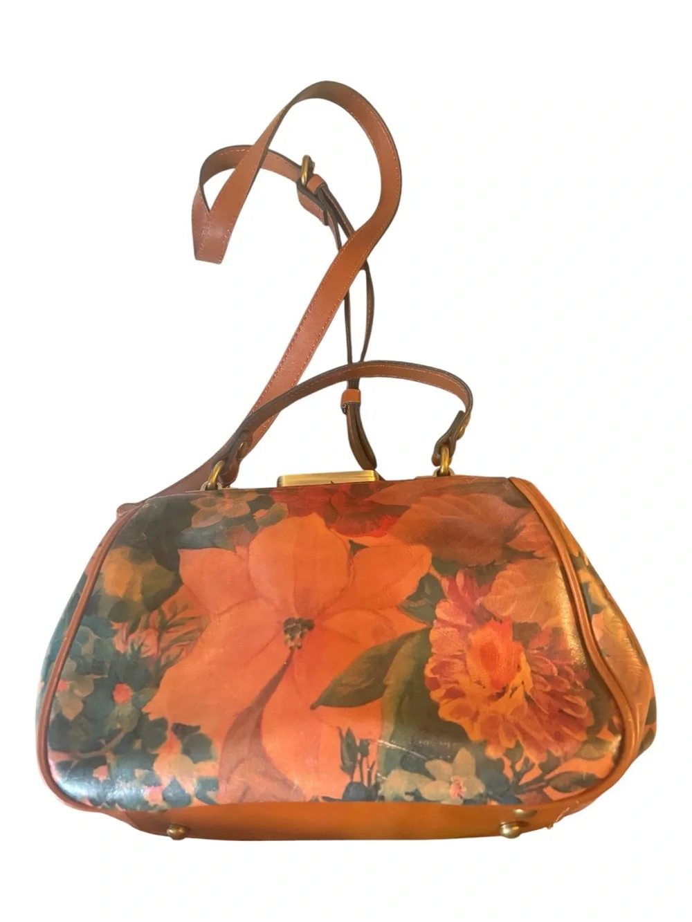 Patricia Nash Multi Floral Gracchi Leather Frame Satchel/Crossbody Bag